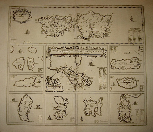 Ortelius Abraham (1528-1598) Insularum Sardiniae et Corsicae antiqua descriptio. Insular. aliquot Aegaei Maris antiqua descrip. 1700 Amsterdam